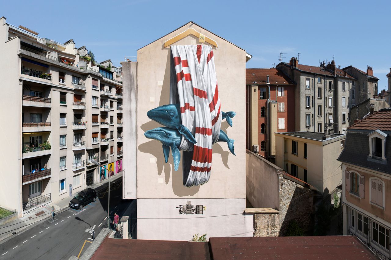 "Ordering machine" mural painting for Grenoble Street Art Fest in Grenoble, France, 2016.