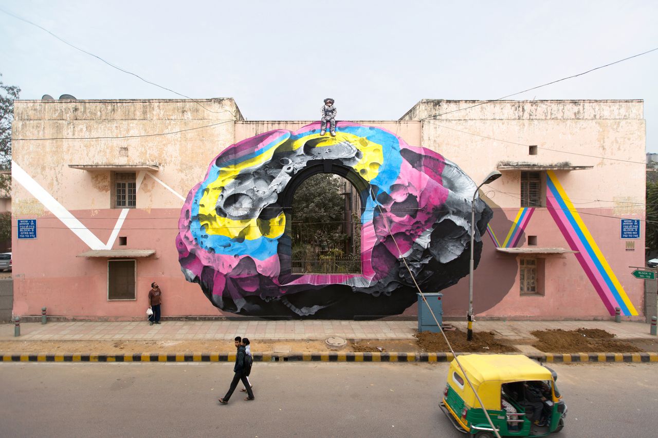 "See through / see beyond" mural painting and installation for St+Art India in New Delhi in January 2016.