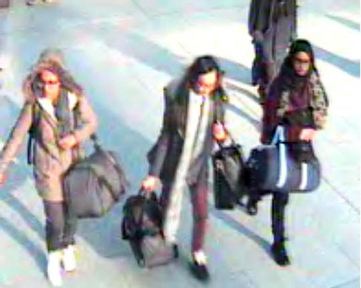 Another CCTV still shows the three at Gatwick Airport: (left to right) Amira Abase, Kadiza Sultana and Shamima Begum