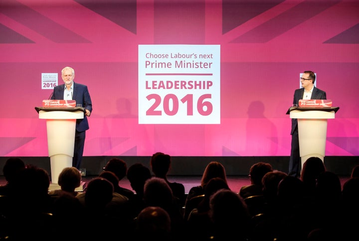 Jeremy Corbyn (left) and Owen Smith (right) debate at the second Labour leadership hustings