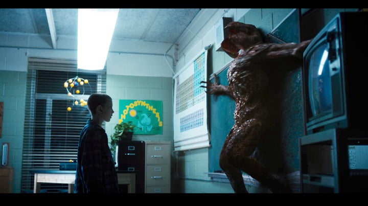 Eleven (Millie Bobby Brown) faces the Demogorgon.