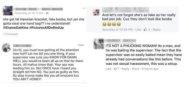 Screenshots of hateful and victim-blaming comments captured by Makana Milho, which she has received on social media.