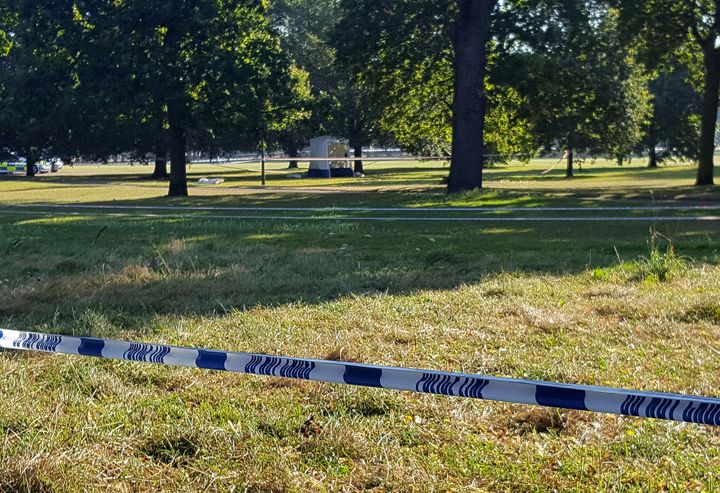<strong>Officers cordoned off part of Hyde Park after a body was found near Speakers' Corner.</strong>