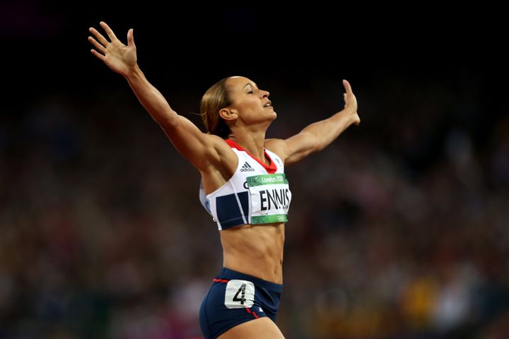 Jessica Ennis-Hill celebrates winning the heptathlon in 2012