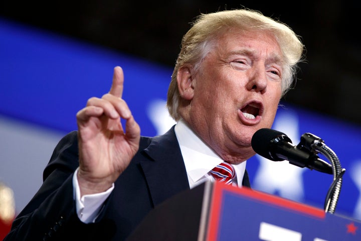 <strong>Republican presidential candidate Donald Trump speaks during the campaign rally in Kissimmee.</strong>