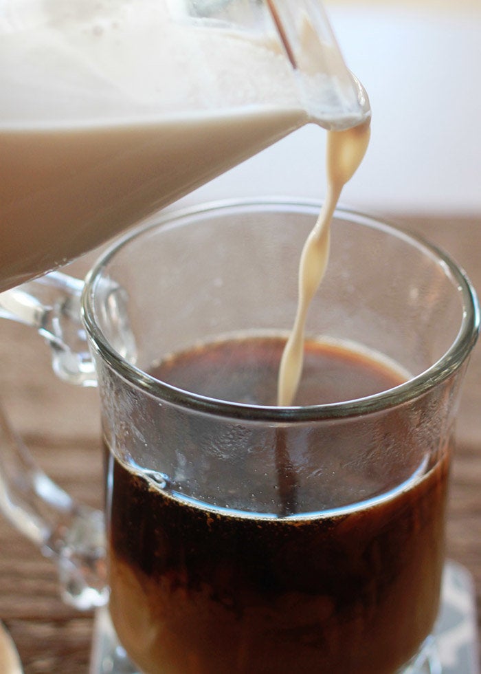 Homemade almond milk coffee creamer.