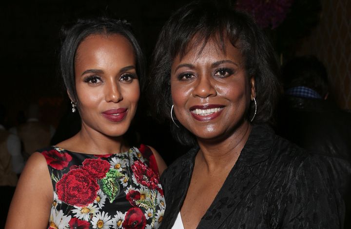 Anita Hill (R) with actress Kerry Washington (L) who played Hill in HBO's recent film "Confirmation." 
