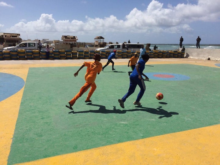 Young people playing sports at the Mogadishu One Stop Youth Centre.