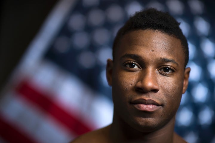 Daryl Homer of the USA wins the men's sabre individual semifinal bout against Iran's Mojtaba Abedini. 