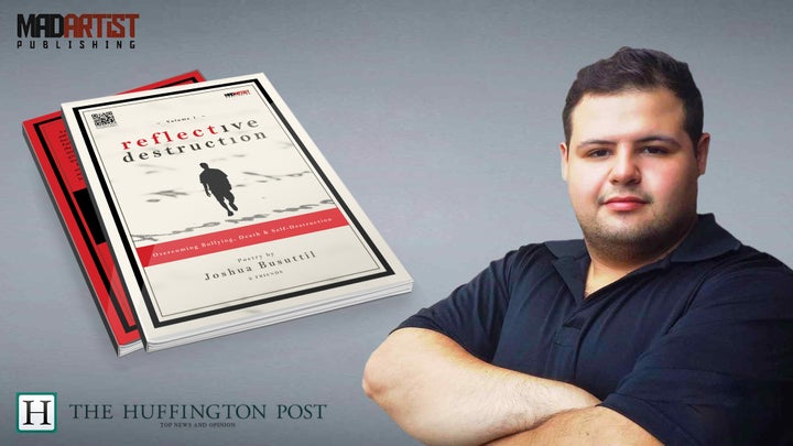 Motivational Speaker & Mental Health Activist Joshua Busuttil with his innovative poetry book - Reflective Descruction: Overcoming Bullying, Death and Self-Destruction. Order Your Copy at http://bit.ly/2bjmOV