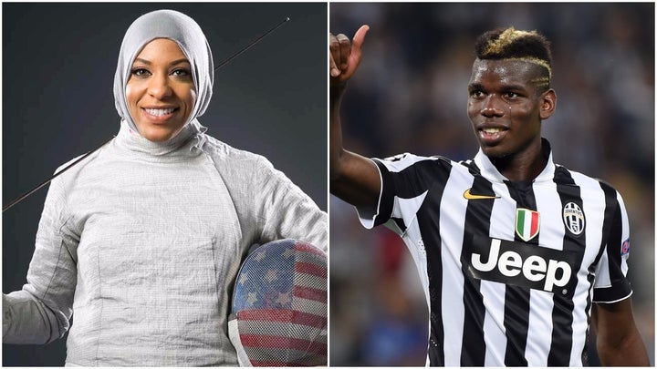 US Olympic fencer Ibtihaj Muhammad (left), and Manchester United footballer Paul Pogba (right). 