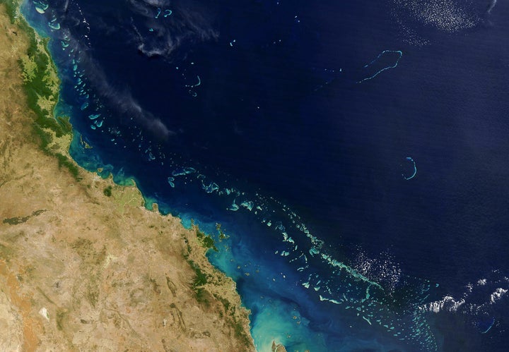 The Great Barrier Reef as seen from a NASA satellite.