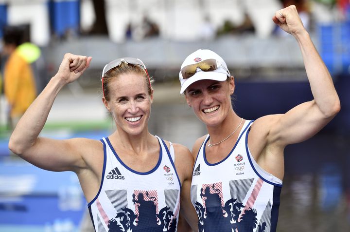 Helen Glover (L) and Heather Stanning retained their Olympic title