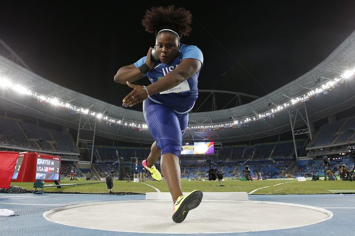 Michelle Carter competes in the Women's Shot Put Final at the Rio 2016 Olympic Games.