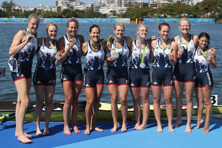 The women's eights team pose with their silvers