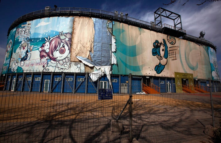 The 2008 Beijing Olympics venue for the beach volleyball competition lies deserted and unmaintained in central Beijing April 2, 2012.