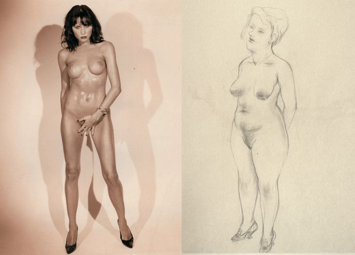 Melania © Alé de Basse­villeStanding female Nude © Estate of George GroszCourtesy Akim Monet Side by Side Gallery, Berlin