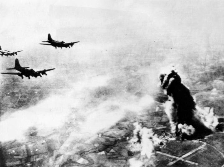 B-17 bombers approaching the Avord Air Base on April 28, 1944