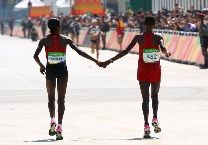 Sumgong only beat her rival by nine seconds in the road race.
