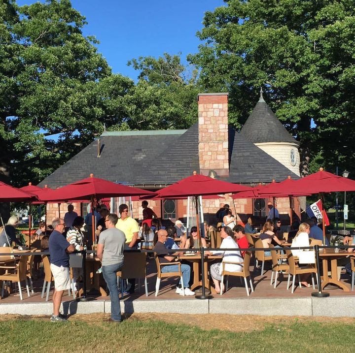 The outdoor cafe at the Castle, Deering Oaks Park.