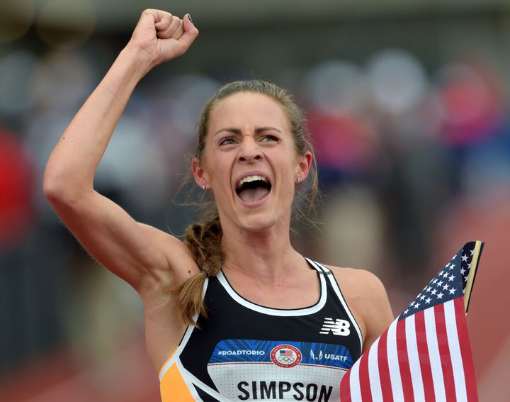 Jenny Simpson reacts after competing in the the women’s 1500m finals in the 2016 U.S. Olympic track and field team trials on July 10 in Eugene, Oregon.