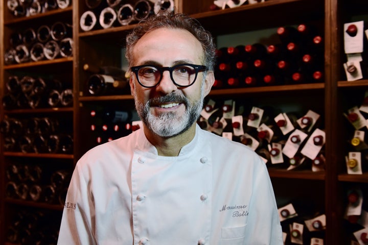 A picture taken on July 7, 2016 shows Italian chef Massimo Bottura posing in the kitchen of his restaurant 'Osteria Francesca