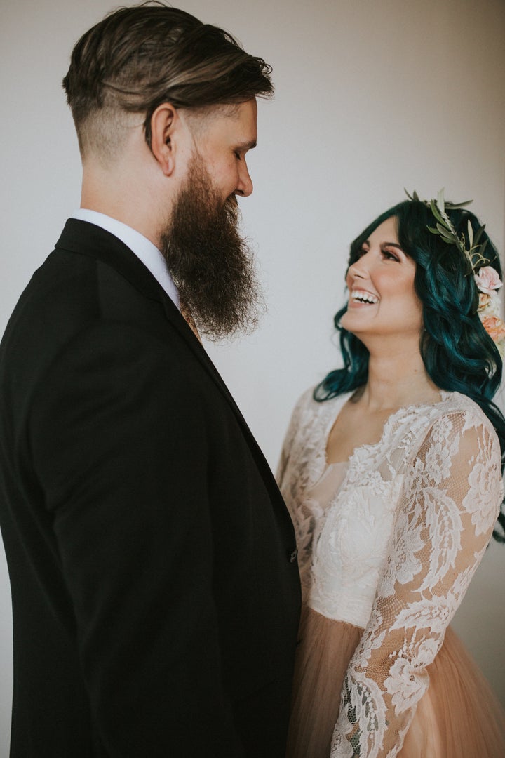 The couple was radiating love on their wedding day.