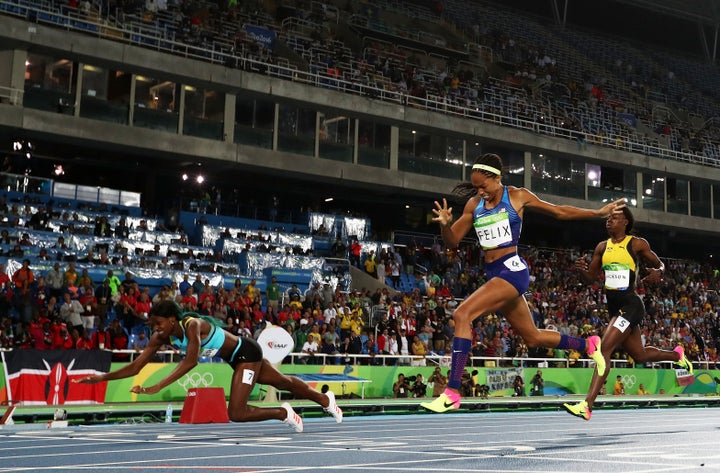 Allyson Felix won a silver medal in the women's 400-meter dash on Monday night.