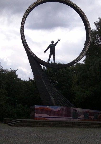 A circular monument honors Kaliningrad cosmonauts