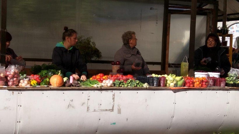 Farmer stalls in Zelenogradsk are typical of outdoor markets all over the country.
