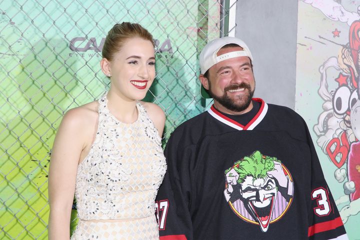 Harley Quinn Smith and Kevin Smith attend the "Suicide Squad" world premiere at The Beacon Theatre on Aug. 1, 2016, in New York City.