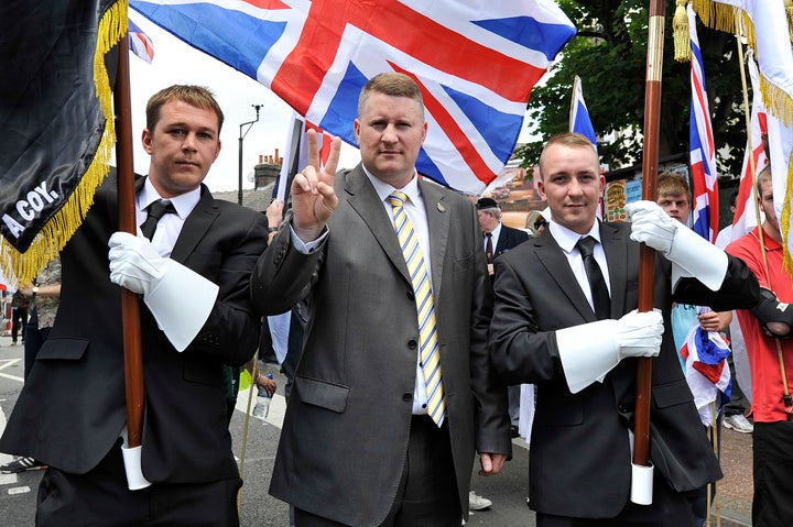 <strong>Paul Golding and fellow Britain First activists in Luton in June 2015.</strong>