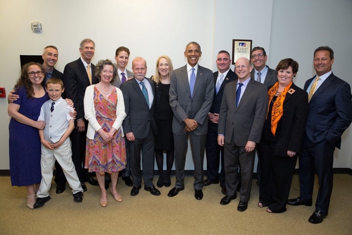 Trevor Schaefer and others including Richard Denison, Lead Senior Scientist at the Environmental Defense Fund (in the front row to the left of the President), pose with President Obama.