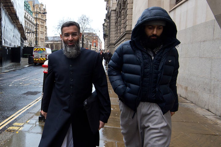 Anjem Choudary (L) arrives at The Old Bailey on January 14, 2016 in London, England.