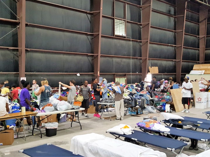 Evacuees at the Celtic Studios in Baton Rouge. The move studio has been turned into a makeshift shelter amid massive flooding.