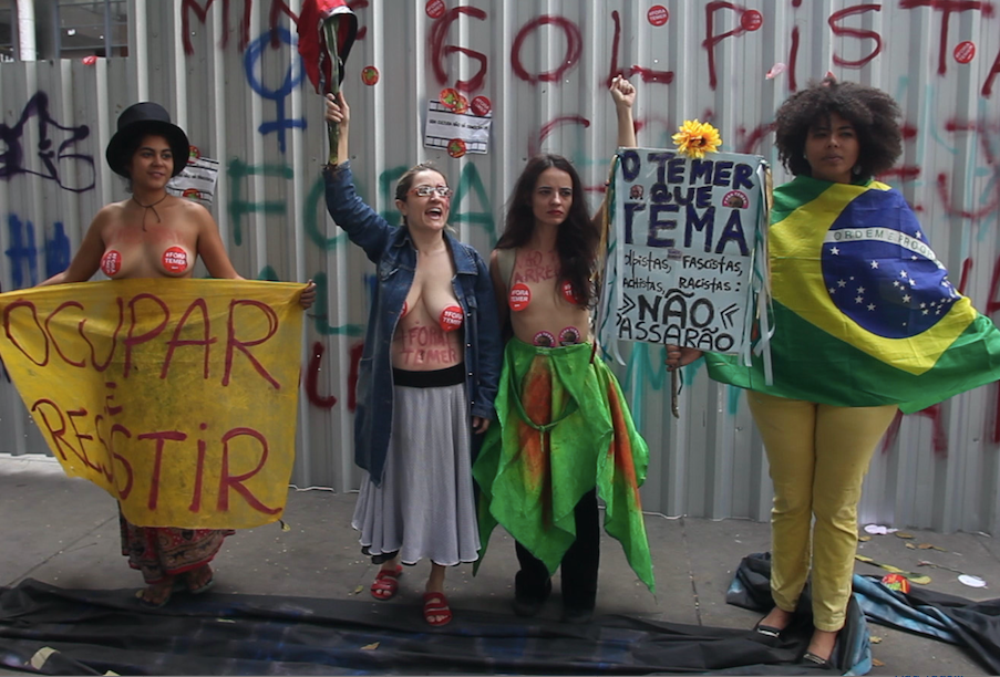 Ocupa MinC members protest at Capanema in Rio de Janeiro on July 25, the day the movement was evicted out of its te