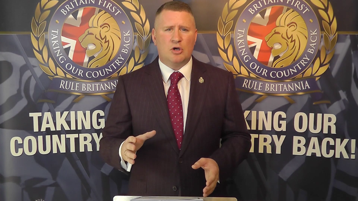 <strong>Paul Golding addresses Britain First's Facebook followers after losing a court battle on Monday.</strong>