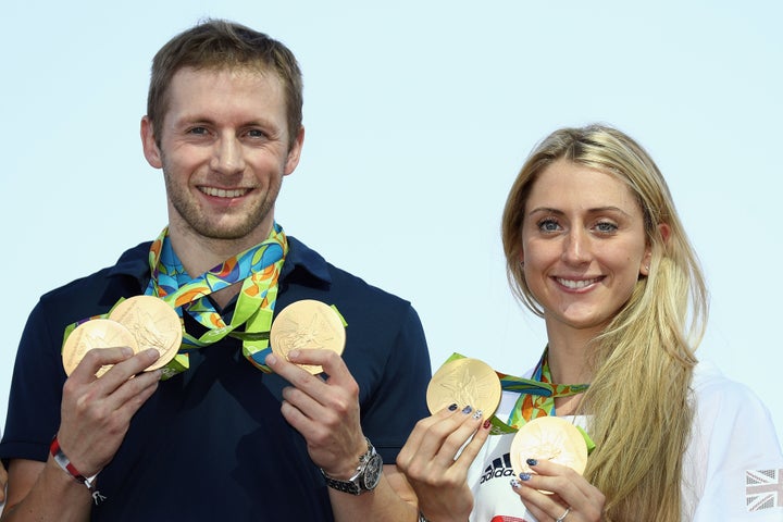 Jason Kenny and Laura Trott with their gold medals.