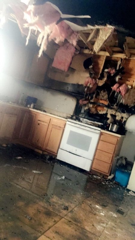 A photo shared on a GoFundMe page for Toya Graham shows their destroyed kitchen following a grease fire.