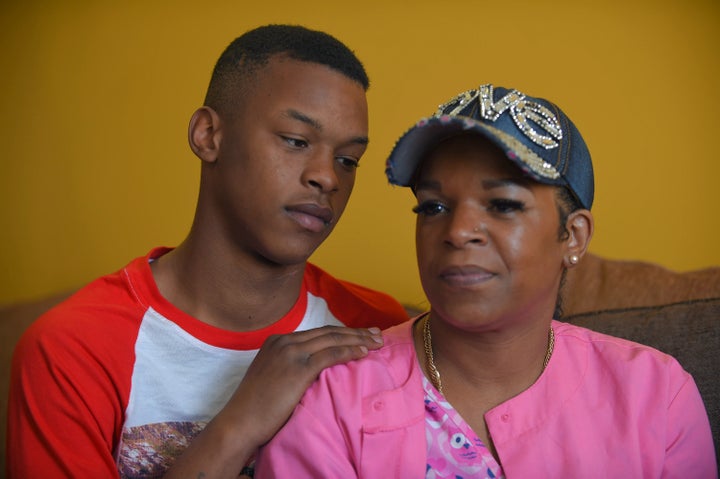 Toya Graham is seen with her teenaged son, Michael, back in April. On Saturday Graham's family was displaced from a kitchen fire.