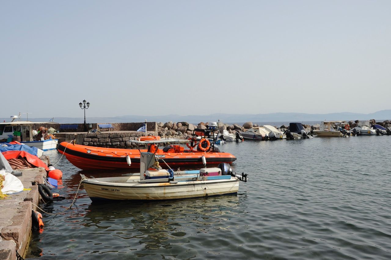 Empty fishing boats in the port of Skala Sikaminias, on the northern coast of the island of Lesbos.
