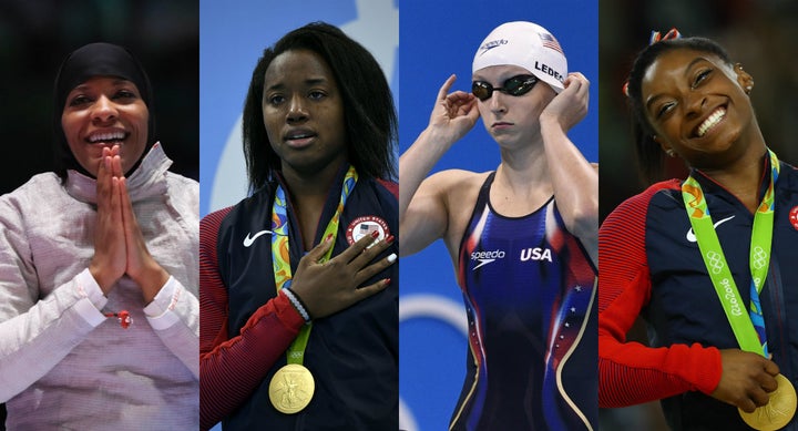 From left to right: Ibtihaj Muhammad, Simone Manuel, Katie Ledecky and Simone Biles.