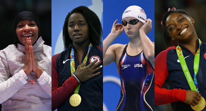 From left to right: Ibtihaj Muhammad, Simone Manuel, Katie Ledecky and Simone Biles. 