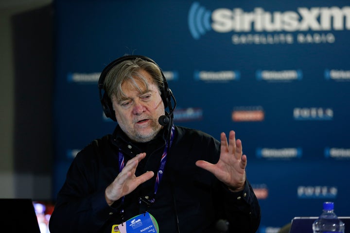 Steve Bannon hosting his radio show at the Republican convention in Cleveland on on July 20, 2016.