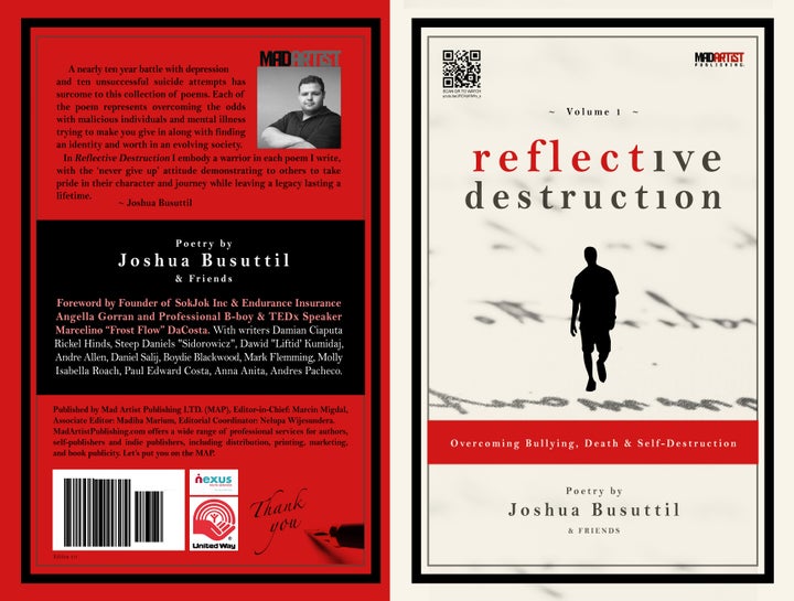 REFLECTIVE DESTRUCTION: Overcoming Bullying, Death and Self-Destruction by Joshua Busuttil. Order your signed copy at <a href="http://bit.ly/2bjmOVL" target="_blank" role="link" rel="nofollow" class=" js-entry-link cet-external-link" data-vars-item-name="http://bit.ly/2bjmOVL" data-vars-item-type="text" data-vars-unit-name="57a2623fe4b0456cb7e15978" data-vars-unit-type="buzz_body" data-vars-target-content-id="http://bit.ly/2bjmOVL" data-vars-target-content-type="url" data-vars-type="web_external_link" data-vars-subunit-name="article_body" data-vars-subunit-type="component" data-vars-position-in-subunit="21">http://bit.ly/2bjmOVL</a>