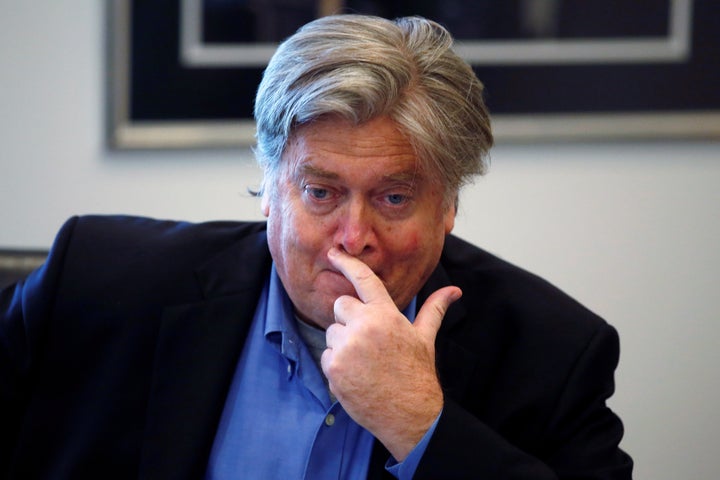 Campaign CEO Stephen Bannon listens during Republican presidential nominee Donald Trump's round table discussion on security at Trump Tower in the Manhattan borough of New York, U.S., August 17, 2016.