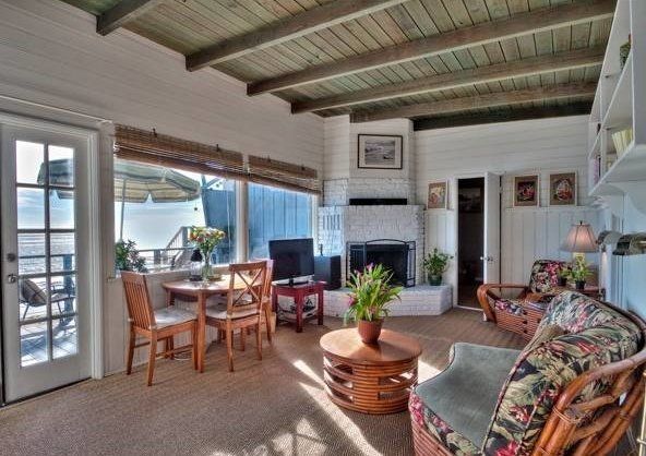 The living room in Eve Plumb's Malibu home.