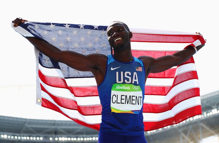 Clement, with the American flag afterward, won by just .05 of a second.