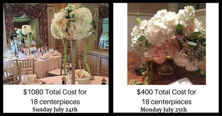 The florist will spruce up the arrangements between events to make sure they look fresh.