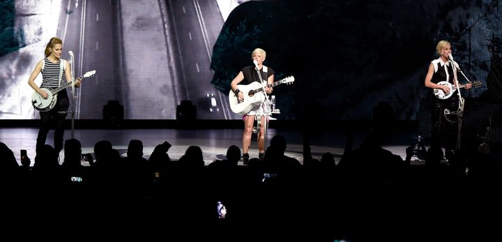 Emily Strayer, Natalie Maines, and Martie Maguire of the Dixie Chicks perform onstage during the DCX World Tour MMXVI Opener on June 1, 2016, in Cincinnati, Ohio.